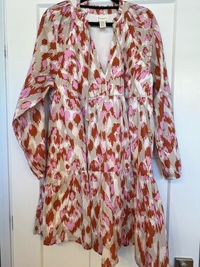 Jessica Simpson Pink, Brown & Cream Printed Tiered Spring Dress